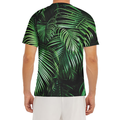 Tropical Palm Leaf Print Men's Short Sleeve Rash Guard