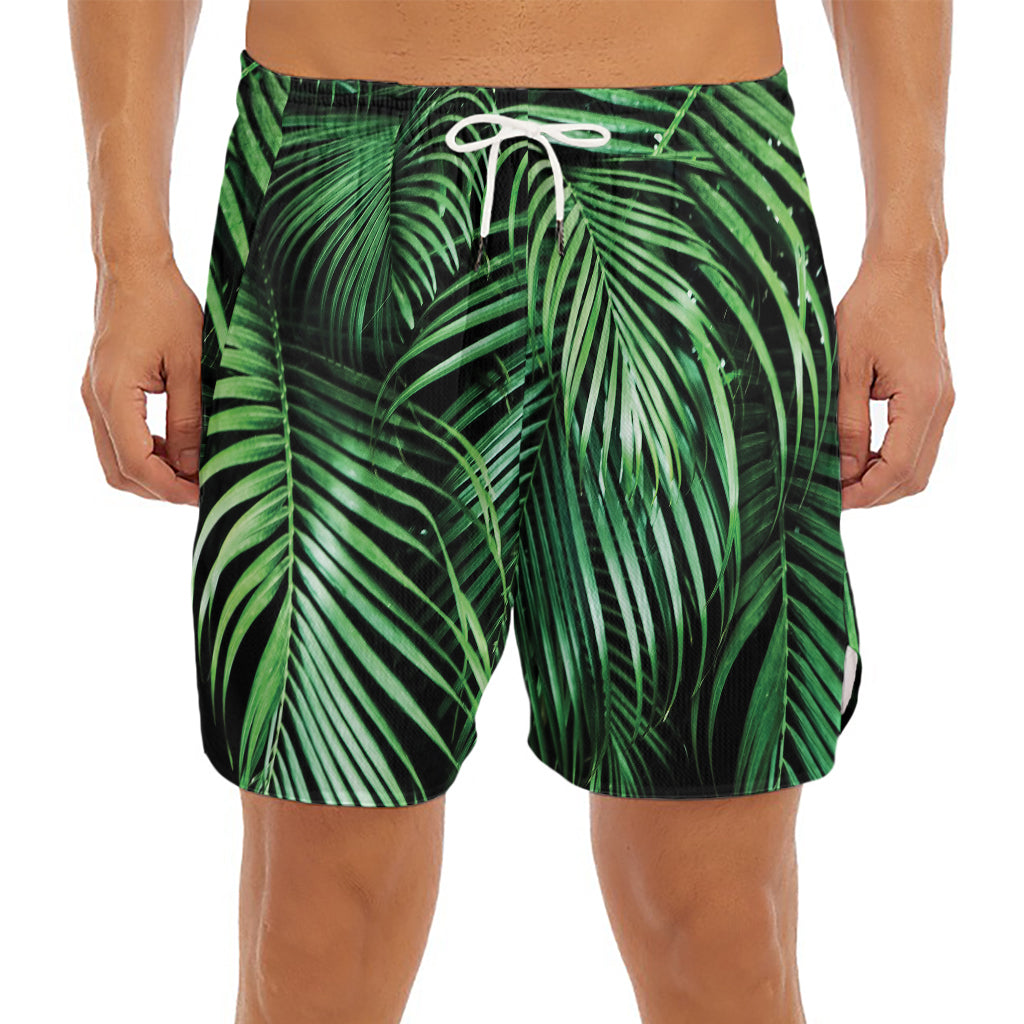 Tropical Palm Leaf Print Men's Split Running Shorts