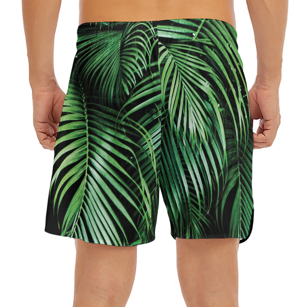 Tropical Palm Leaf Print Men's Split Running Shorts
