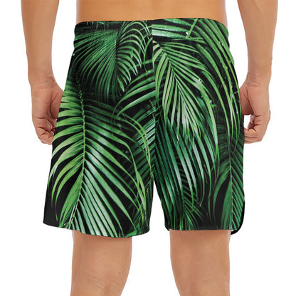 Tropical Palm Leaf Print Men's Split Running Shorts