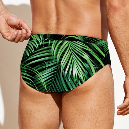 Tropical Palm Leaf Print Men's Swim Briefs