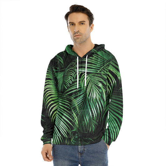 Tropical Palm Leaf Print Men's Velvet Pullover Hoodie