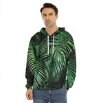 Tropical Palm Leaf Print Men's Velvet Pullover Hoodie