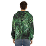 Tropical Palm Leaf Print Men's Velvet Pullover Hoodie