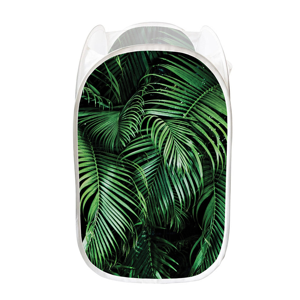 Tropical Palm Leaf Print Mesh Laundry Hamper