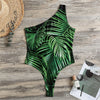 Tropical Palm Leaf Print One Shoulder Bodysuit