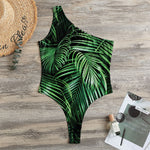 Tropical Palm Leaf Print One Shoulder Bodysuit