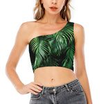Tropical Palm Leaf Print One Shoulder Crop Top