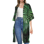 Tropical Palm Leaf Print Open Front Beach Cover Up