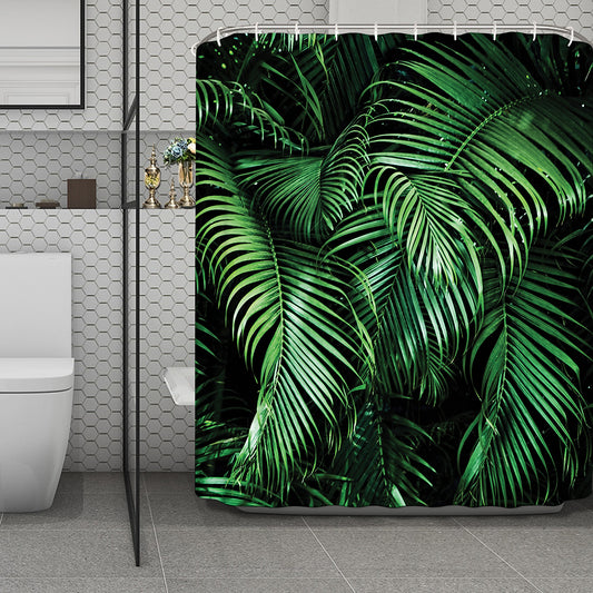 Tropical Palm Leaf Print Polyester Shower Curtain