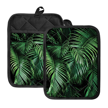 Tropical Palm Leaf Print Pot Holders With Pocket