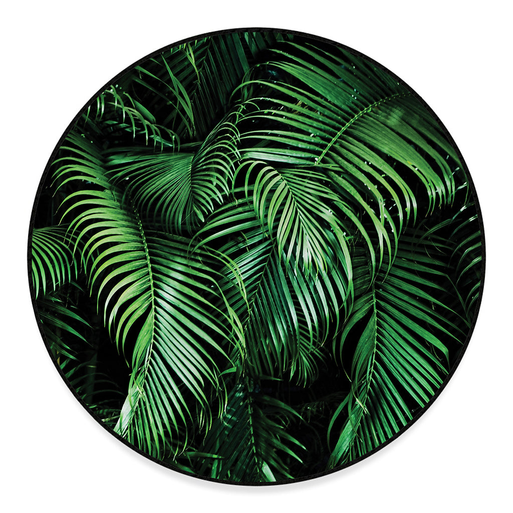 Tropical Palm Leaf Print Round Floor Mat