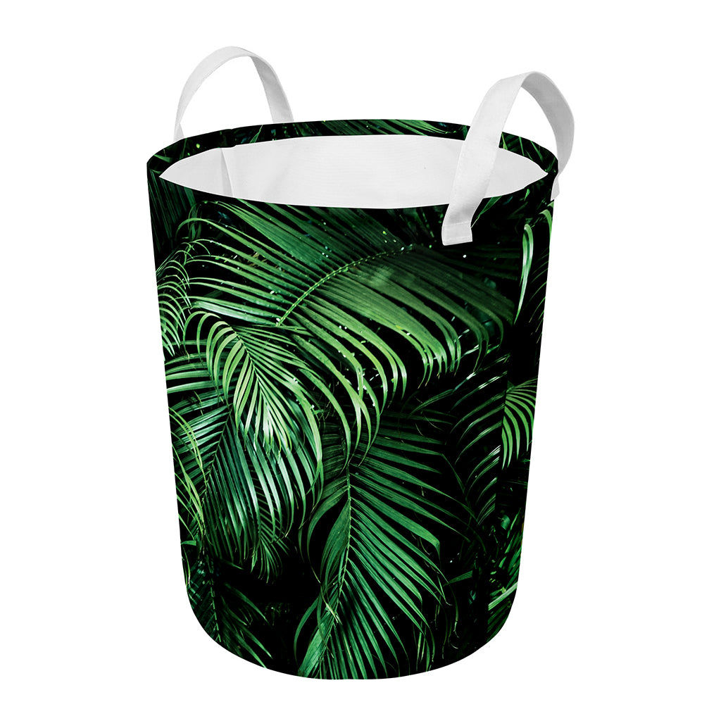 Tropical Palm Leaf Print Round Laundry Basket