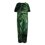 Tropical Palm Leaf Print Short Sleeve Long Nightdress