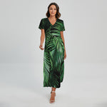 Tropical Palm Leaf Print Short Sleeve Maxi Dress