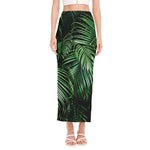 Tropical Palm Leaf Print Side Slit Maxi Skirt