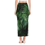 Tropical Palm Leaf Print Side Slit Maxi Skirt