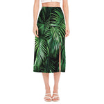Tropical Palm Leaf Print Side Slit Midi Skirt