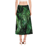 Tropical Palm Leaf Print Side Slit Midi Skirt