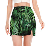 Tropical Palm Leaf Print Side Slit Mini Skirt