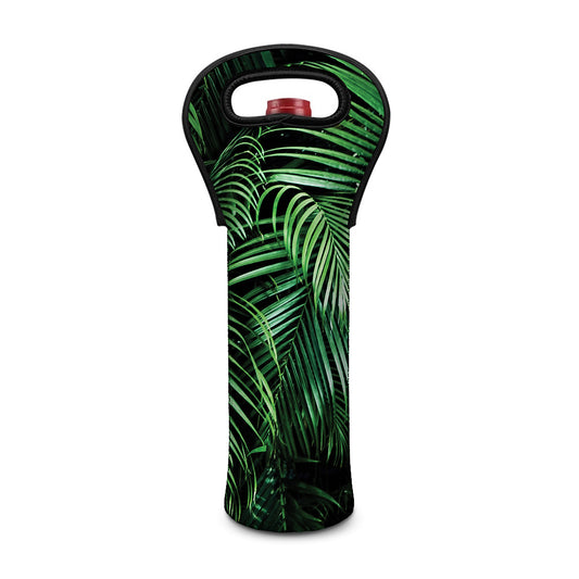 Tropical Palm Leaf Print Single Neoprene Wine Tote