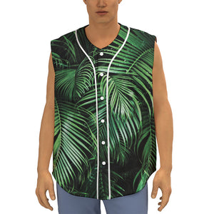 Tropical Palm Leaf Print Sleeveless Baseball Jersey