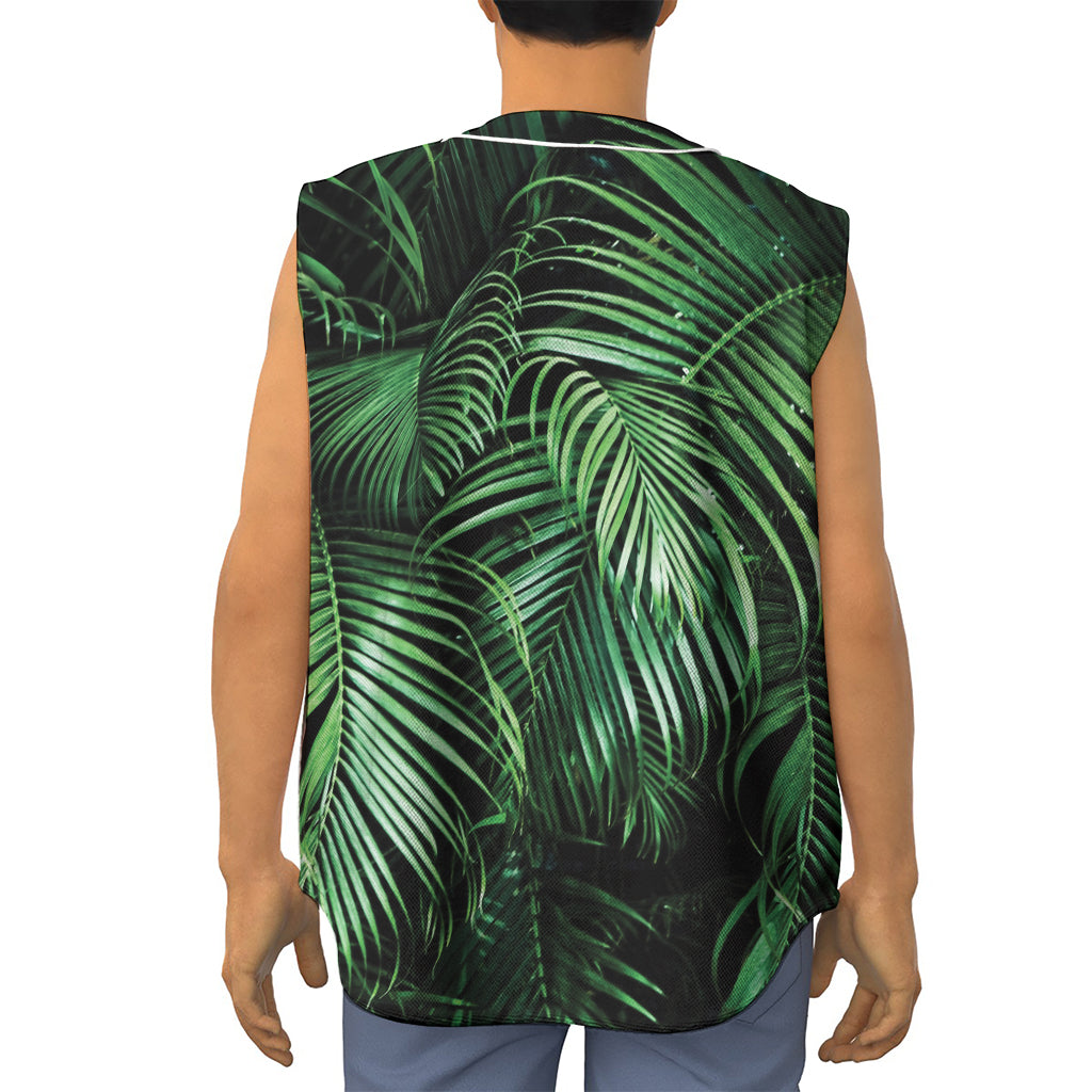 Tropical Palm Leaf Print Sleeveless Baseball Jersey