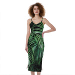 Tropical Palm Leaf Print Slim Fit Midi Cami Dress