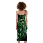 Tropical Palm Leaf Print Slim Fit Midi Cami Dress