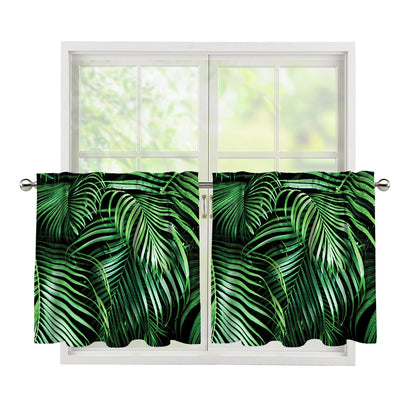 Tropical Palm Leaf Print Tier Curtains