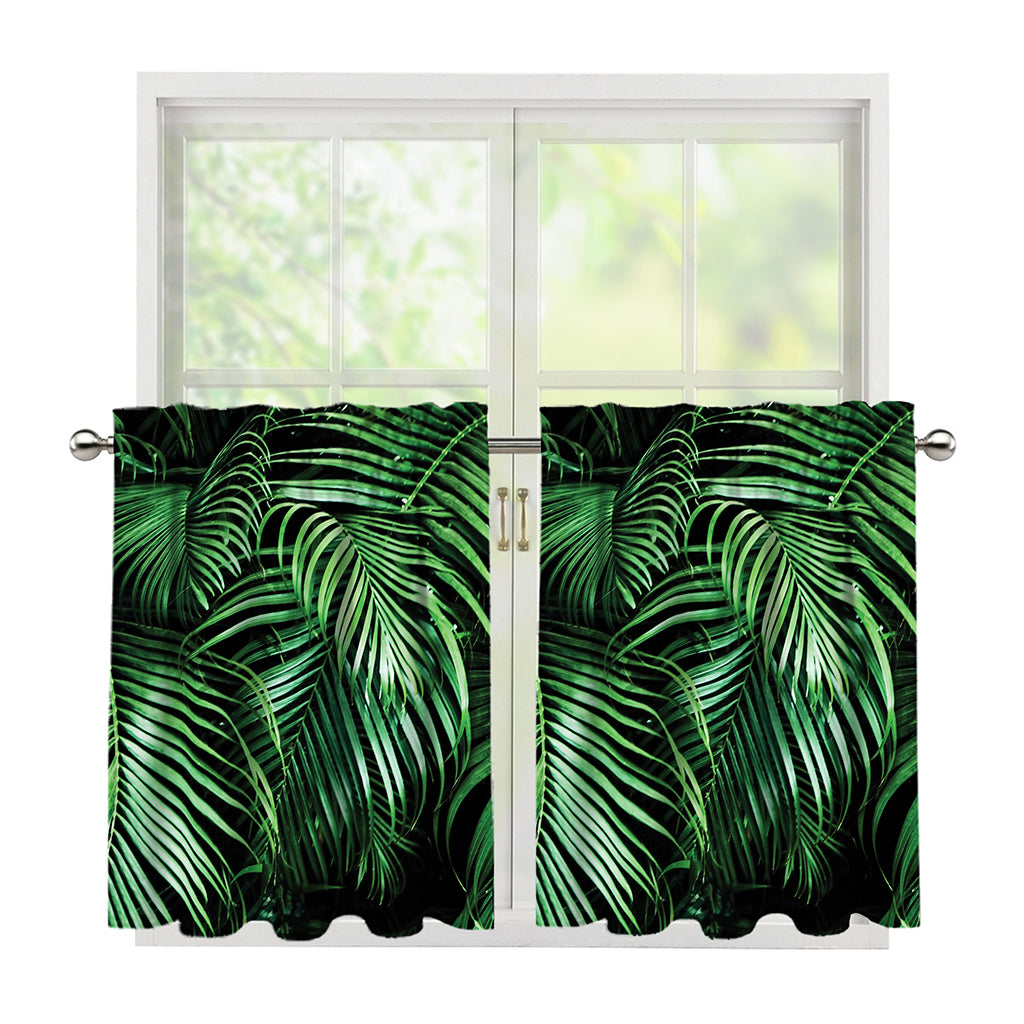 Tropical Palm Leaf Print Tier Curtains