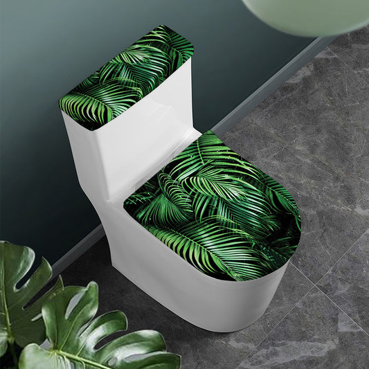 Tropical Palm Leaf Print Toilet Lid And Tank Cover Set