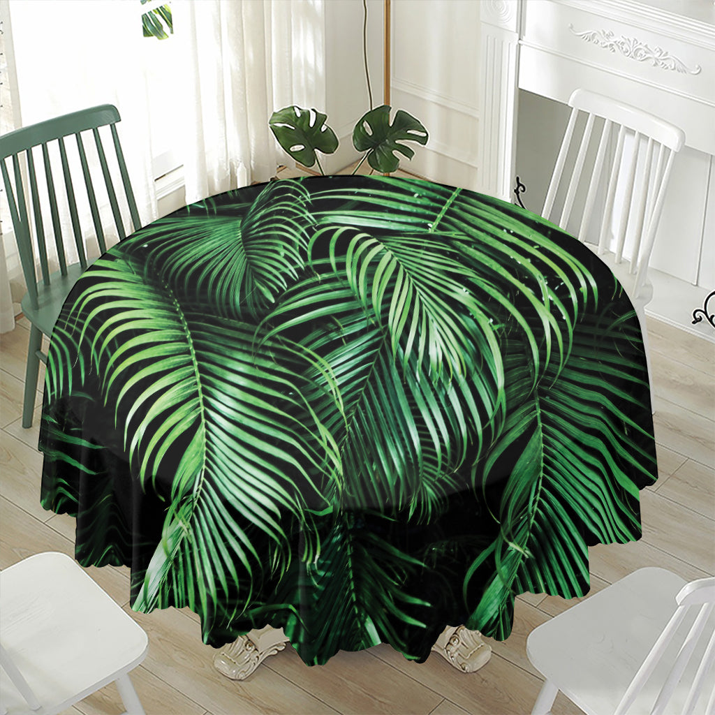 Tropical Palm Leaf Print Waterproof Round Tablecloth