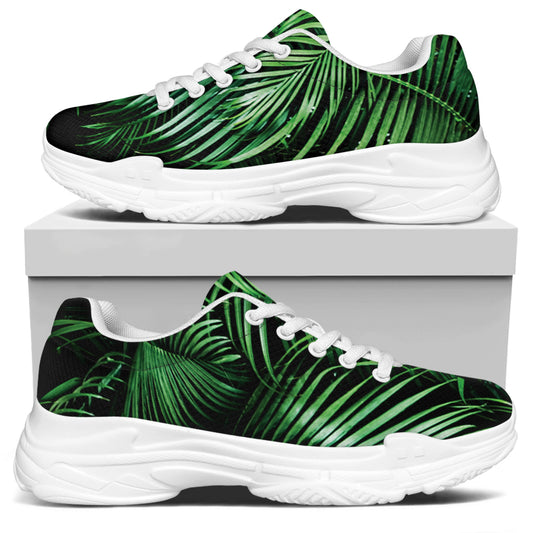Tropical Palm Leaf Print White Chunky Shoes