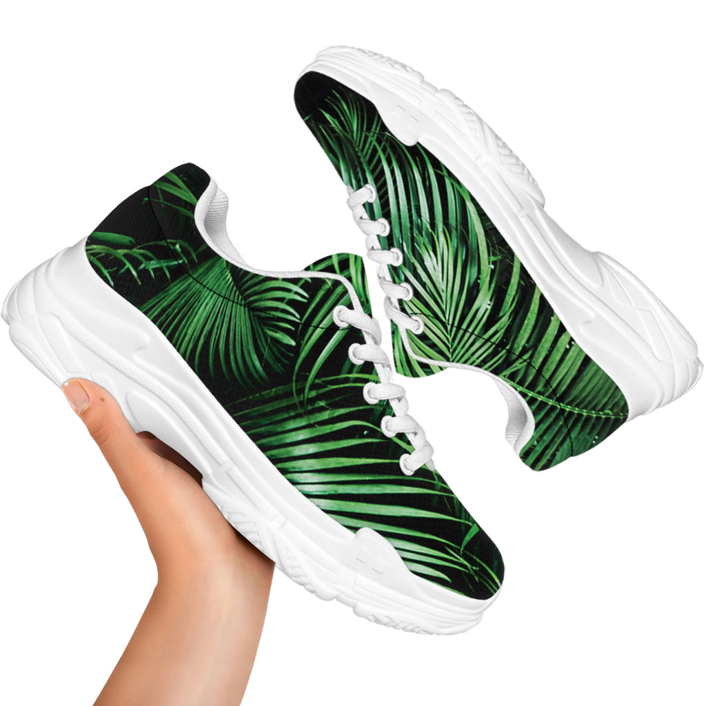 Tropical Palm Leaf Print White Chunky Shoes