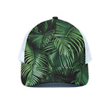 Tropical Palm Leaf Print White Mesh Trucker Cap