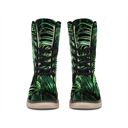 Tropical Palm Leaf Print Winter Boots