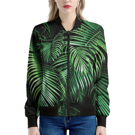 Tropical Palm Leaf Print Women's Bomber Jacket