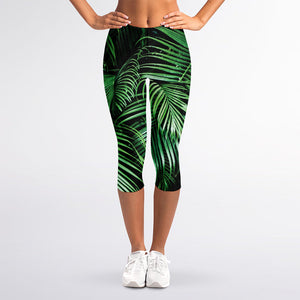 Tropical Palm Leaf Print Women's Capri Leggings