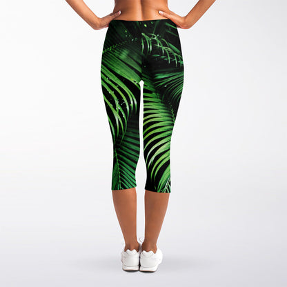 Tropical Palm Leaf Print Women's Capri Leggings