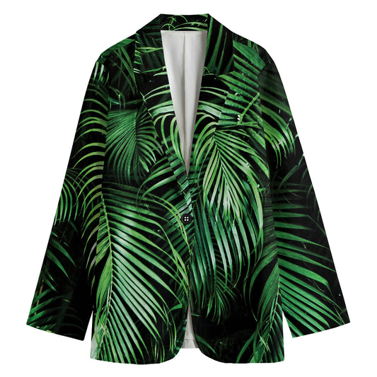 Tropical Palm Leaf Print Women's Cotton Blazer