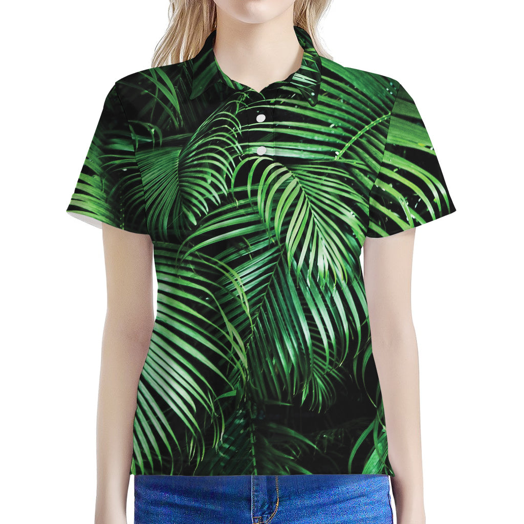Tropical Palm Leaf Print Women's Polo Shirt