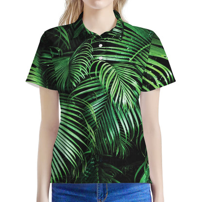 Tropical Palm Leaf Print Women's Polo Shirt