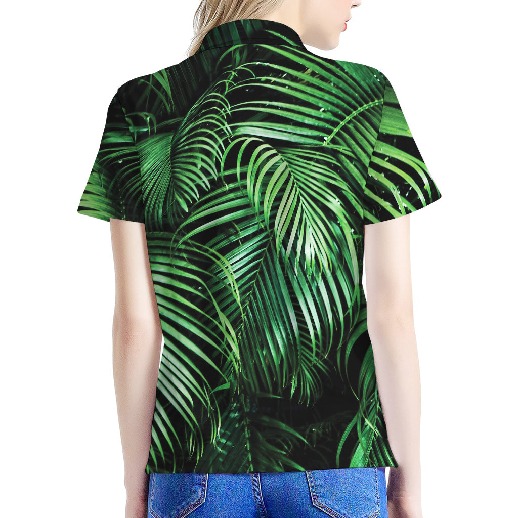 Tropical Palm Leaf Print Women's Polo Shirt