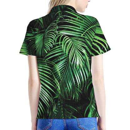 Tropical Palm Leaf Print Women's Polo Shirt
