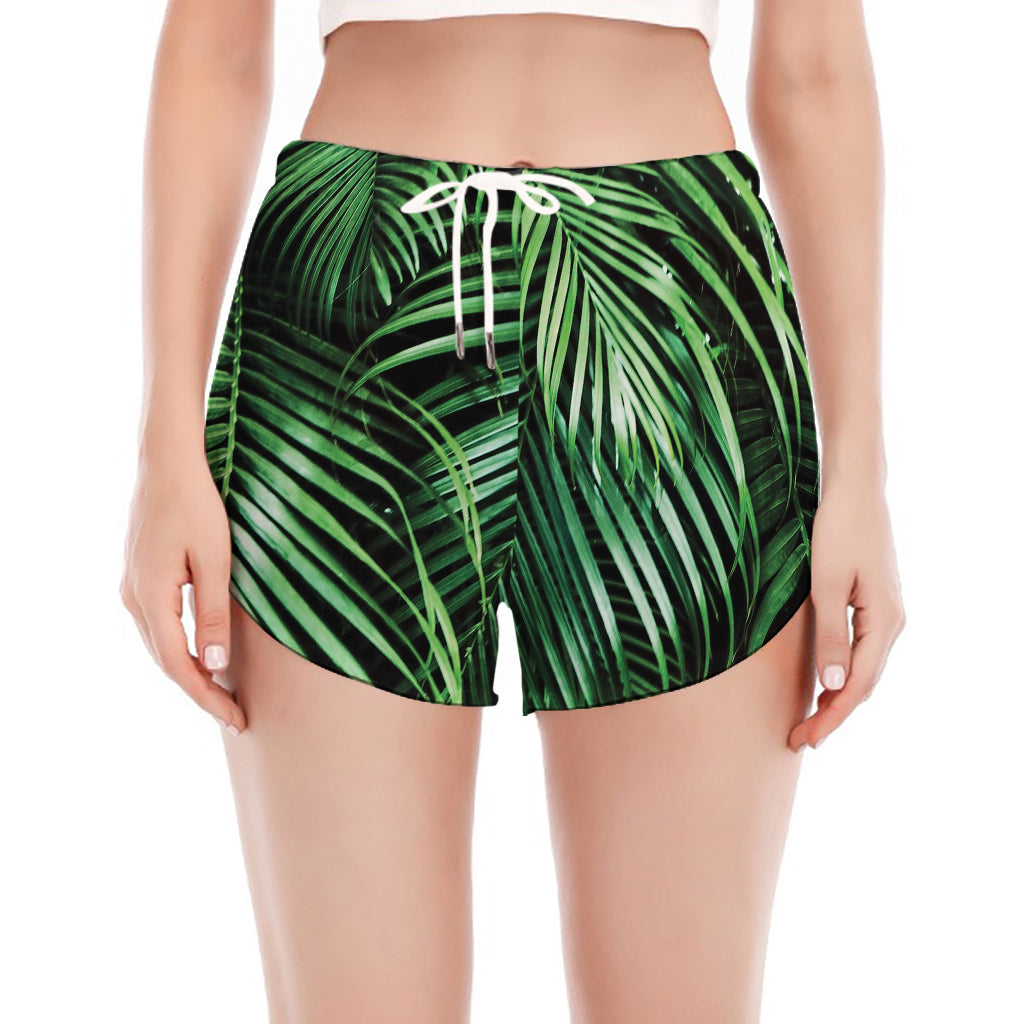 Tropical Palm Leaf Print Women's Split Running Shorts