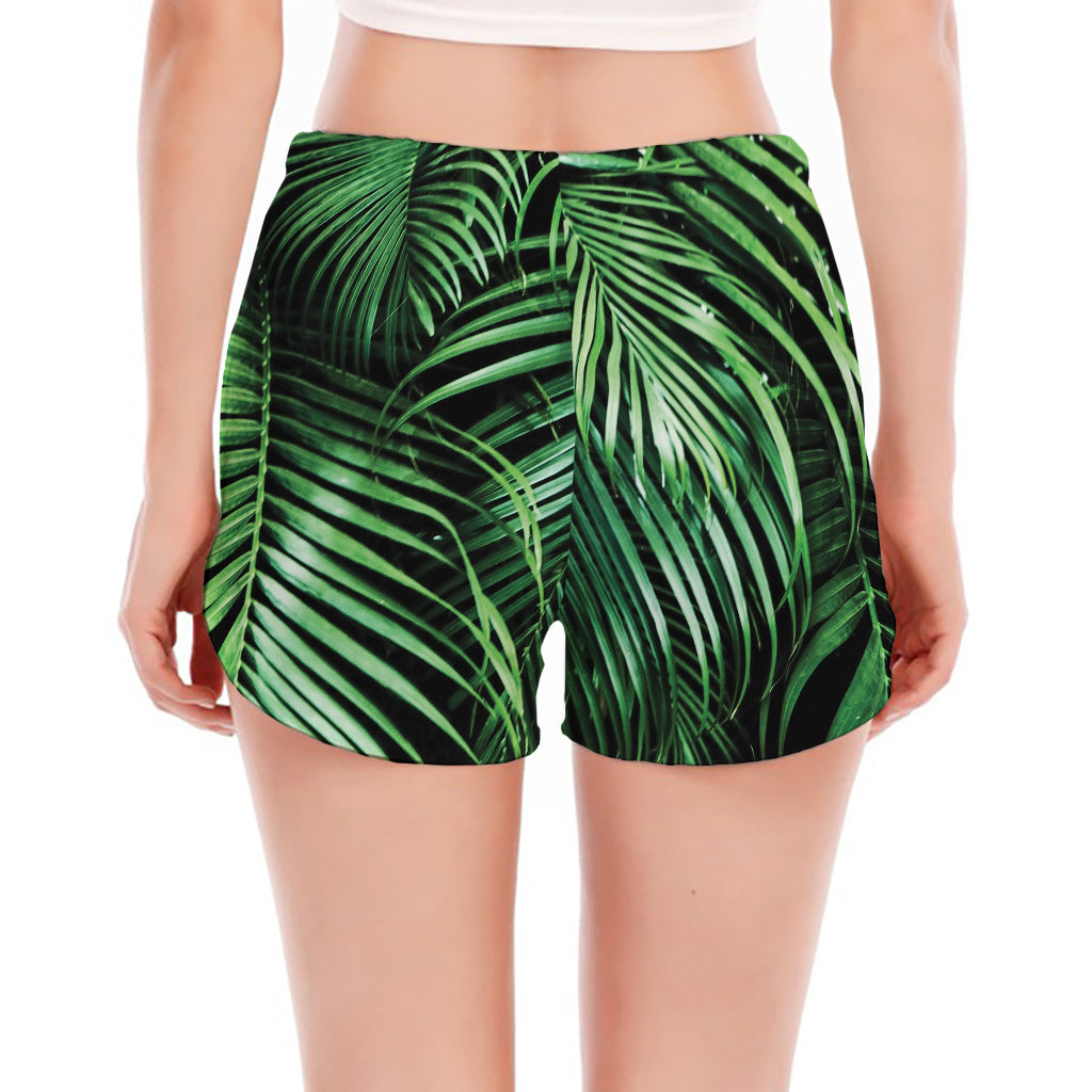 Tropical Palm Leaf Print Women's Split Running Shorts