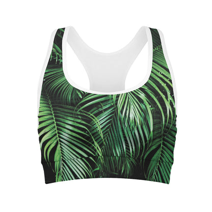 Tropical Palm Leaf Print Women's Sports Bra