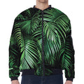 Tropical Palm Leaf Print Zip Sleeve Bomber Jacket