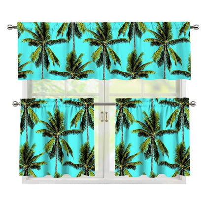 Tropical Palm Tree Pattern Print 3 Piece Kitchen Curtains